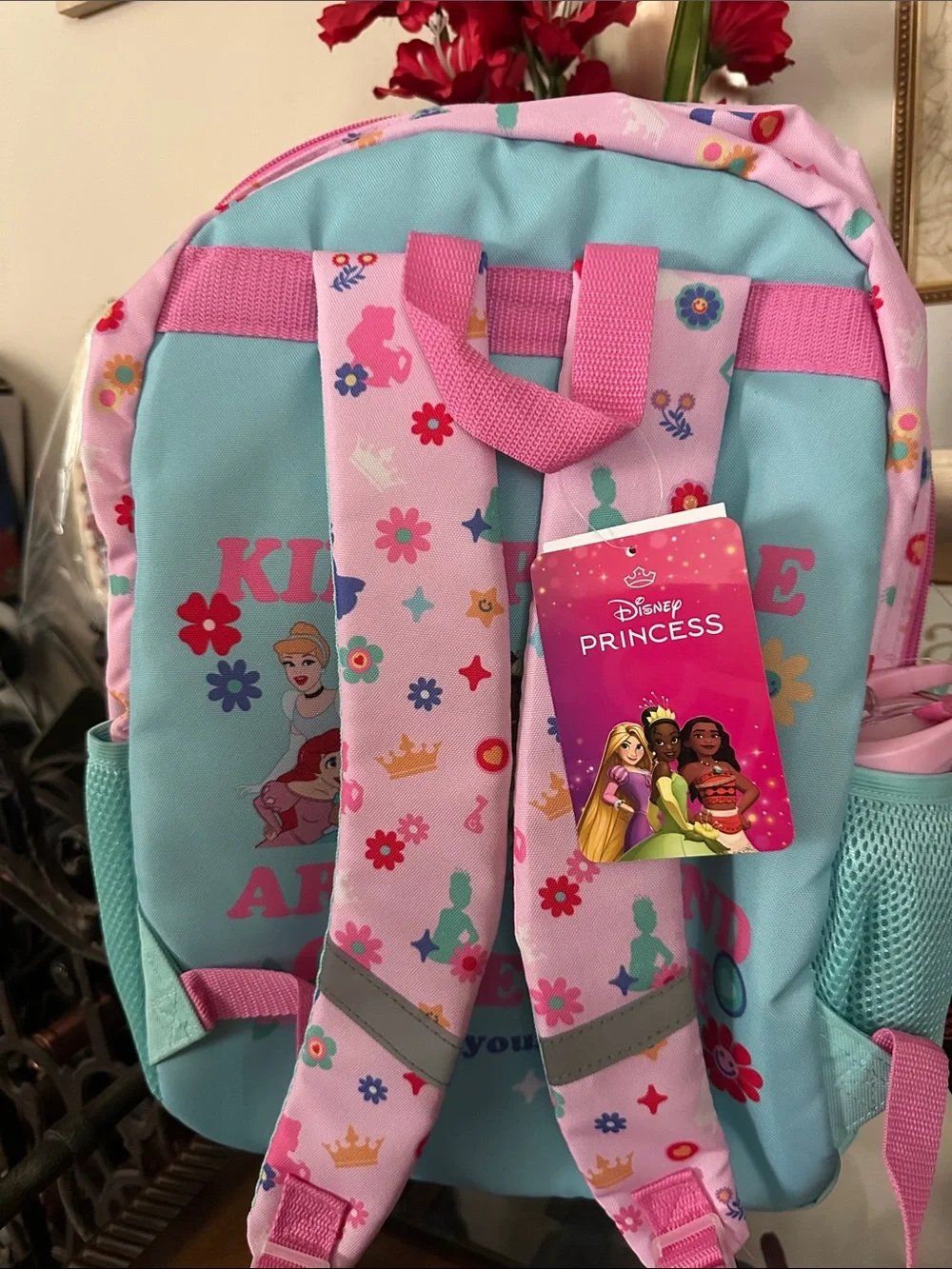 Disney Princess Backpack - Pink & Aqua with Character Badges